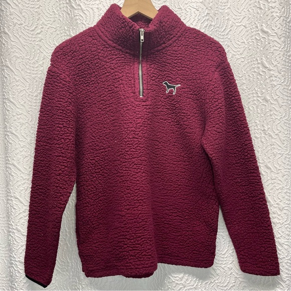 PINK Victoria's Secret Sweaters - Victoria's Secret PINK Maroon Sherpa Quarter Zip